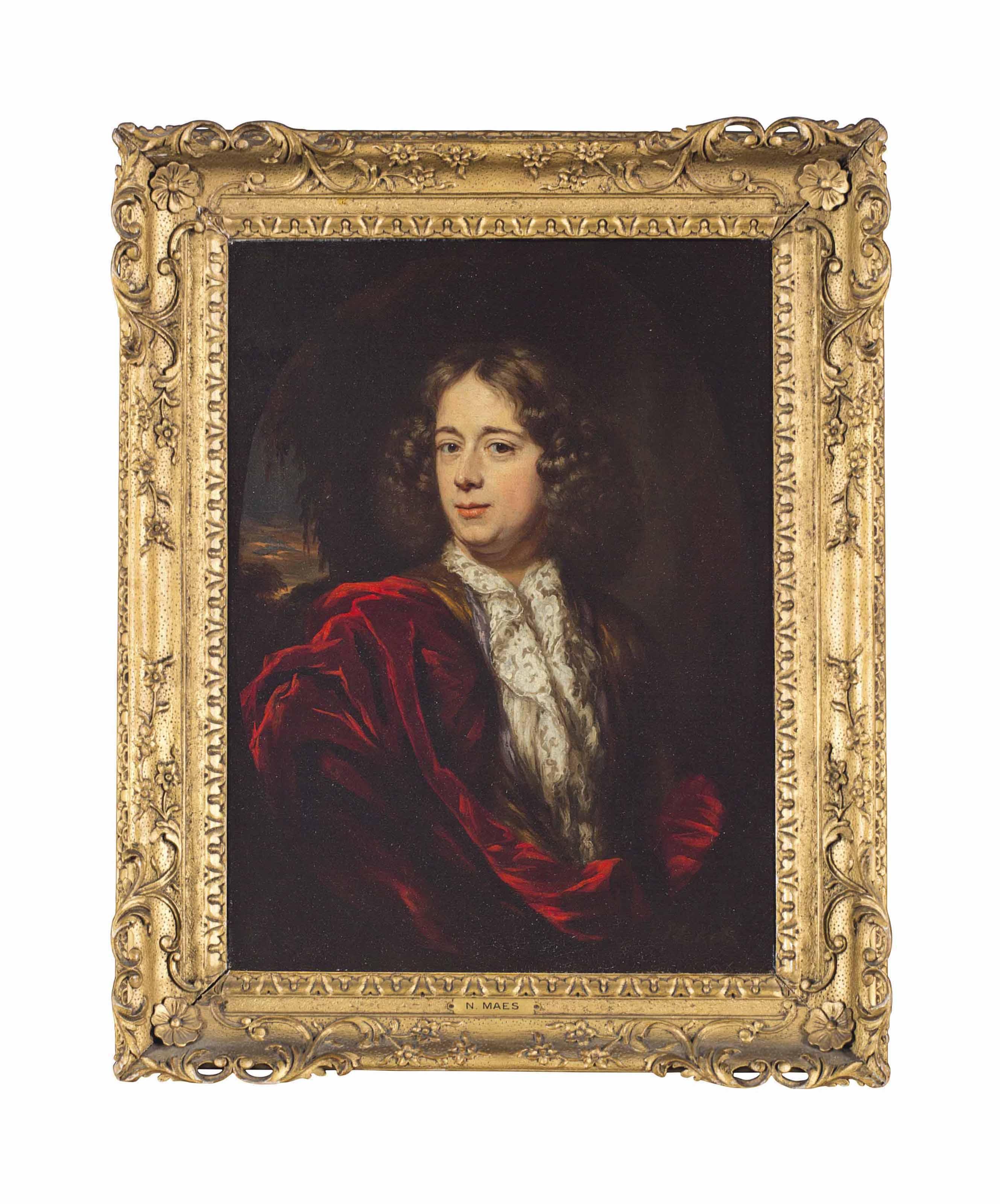 Nicolaes Maes - Portrait of a gentleman, half-length, in a feigned oval