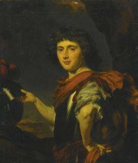 Nicolaes Maes - Portrait Of A Gentleman, Half Length, In A Metal Breastplate And Holding A Helmet