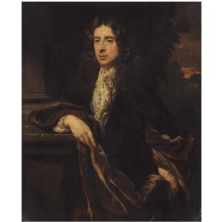 Nicolaes Maes - Portrait Of A Gentleman, Three-Quarter Length, With A Hand On His Hip And The Other Resting On A Pedestal