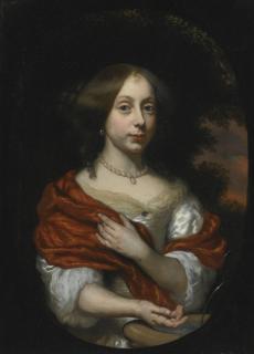 Nicolaes Maes - Portrait Of A Lady, Half-Length, In A Red Shawl