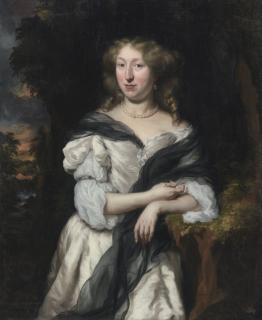 Nicolaes Maes - Portrait Of A Lady Standing In A Landscape