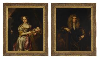Nicolaes Maes - Portrait Of A Lady, Three-Quarter-Length, With A Bouquet Of Flowers, In A Landscape; And Portrait Of A Gentleman, Three-Quarter-Length, Leaning On A Relief, In A Landscape