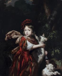 Nicolaes Maes - Portrait Of A Young Boy, Together With A Goat And A Dog, In A Landscape