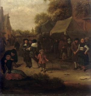 Nicolaes Molenaer - A village scene with numerous figures