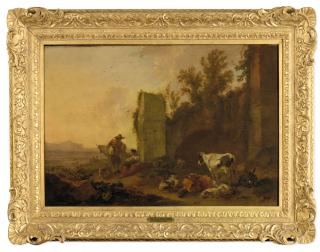 Nicolaes Pietersz. Berchem - Couple de bergers dans un paysage