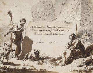 Nicolaes Pietersz. Berchem - Design for a frontispiece: Allegory of Diligence and Improvidence