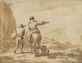 Nicolaes Pietersz. Berchem - Herdsmen in an Italianate landscape with a tower