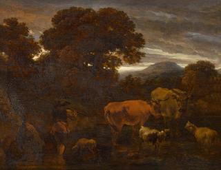 Nicolaes Pietersz. Berchem - Wooded Landscape With A Shepherd And His Cattle Fording A Stream
