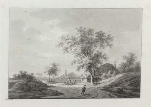 Nicolaes Wicart - A landscape, said to be Woudenberg, with a traveller on a path near a farmhouse