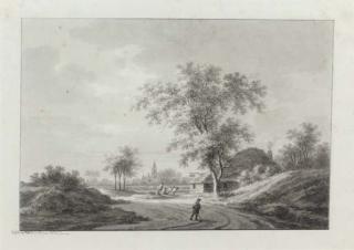 Nicolaes Wicart - A landscape, said to be Woudenberg, with a traveller on a path near a farmhouse