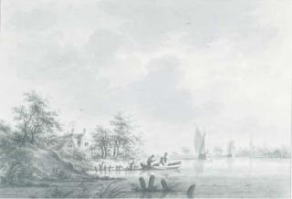 Nicolaes Wicart - The Village Of Hael On The River Waal, With Boatmen At A Landing Station