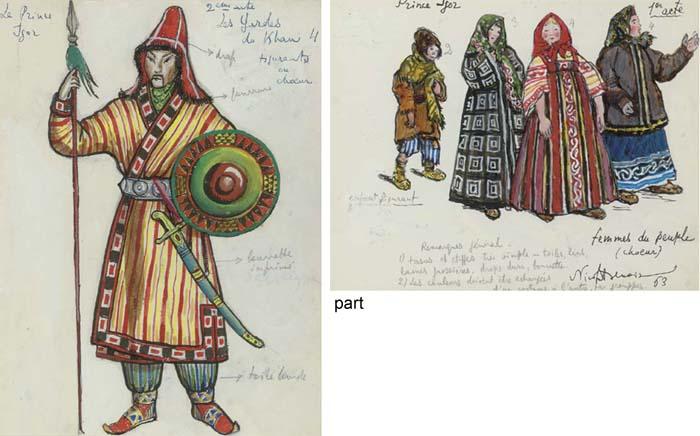Nicolai Aleksandrovich Benua - A Group of Five Costume Designs for Prince Igor