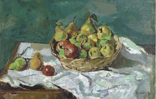 Nicolai Cikovsky - Still life of fruit in a woven basket