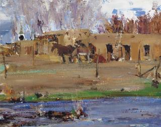 Nicolai Fechin - Horses Before An Adobe