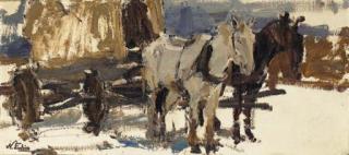 Nicolai Fechin - Horses Hitched to a Wagon