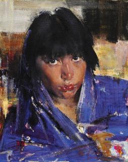 Nicolai Fechin - Indian Girl With Blue Shawl