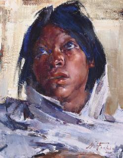 Nicolai Fechin - Portrait of a Native American Young Man 19 x 15 in. framed 25 1/2 x 21 1/2 in.