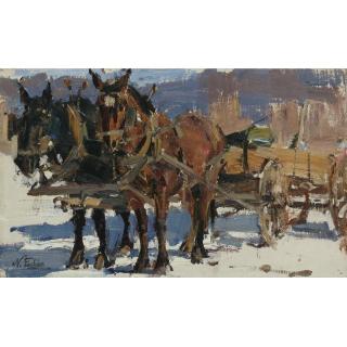 Nicolai Fechin - Team And Wagon