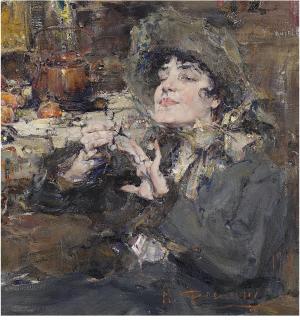 Nicolai Fechin - The Manicure. Portrait of Mademoiselle Girmond