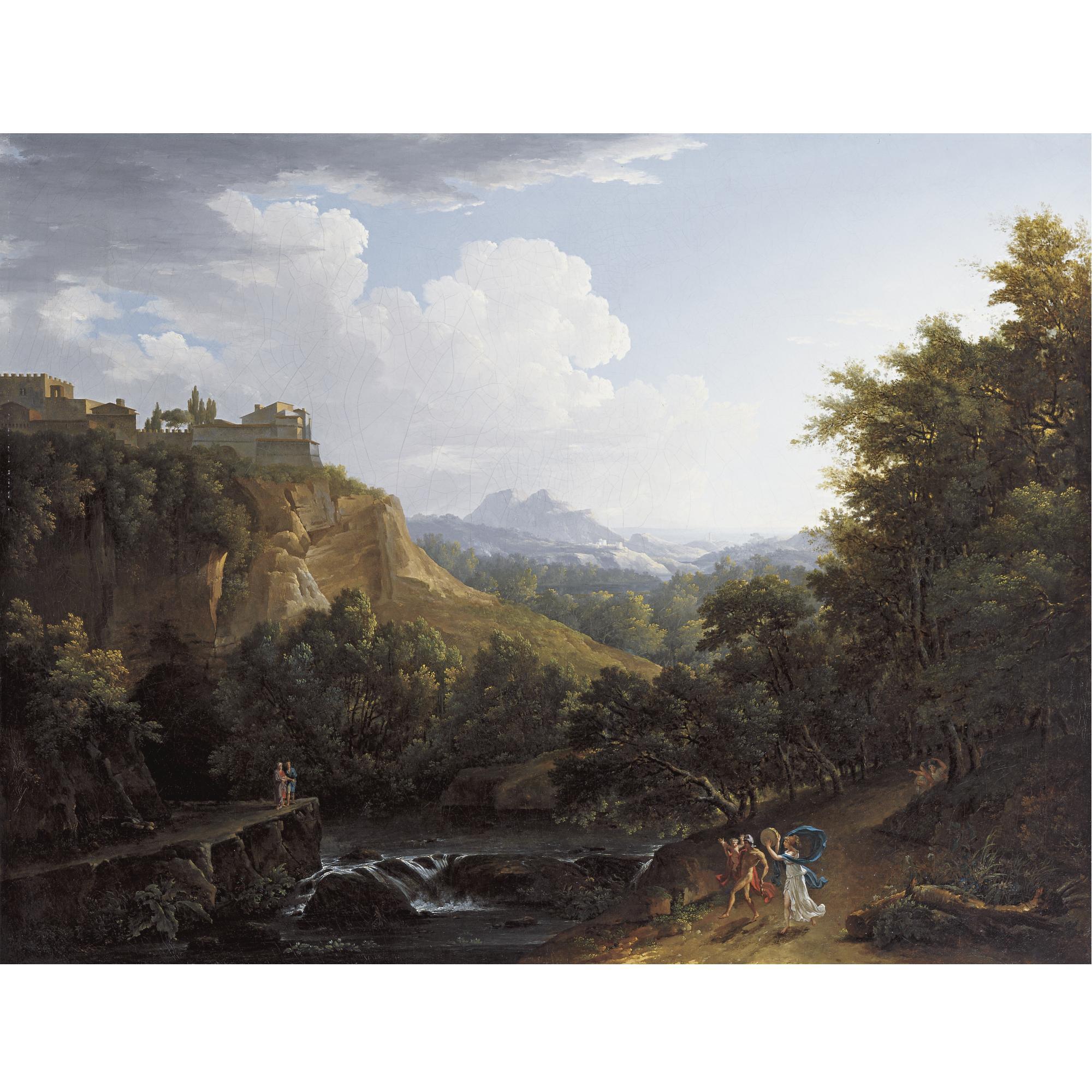 Nicolas-Antoine Taunay - Arcadian Landscape With A Couple And Child Dancing On A Path By A River