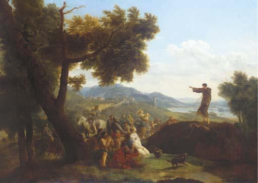 Nicolas Antoine Taunay - Saint Francis preaching in an extensive landscape, a town beyond