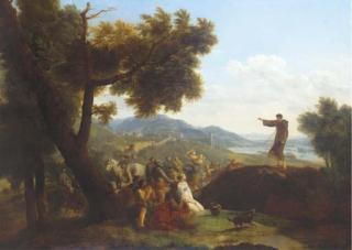 Nicolas Antoine Taunay - Saint Francis preaching in an extensive landscape, a town beyond
