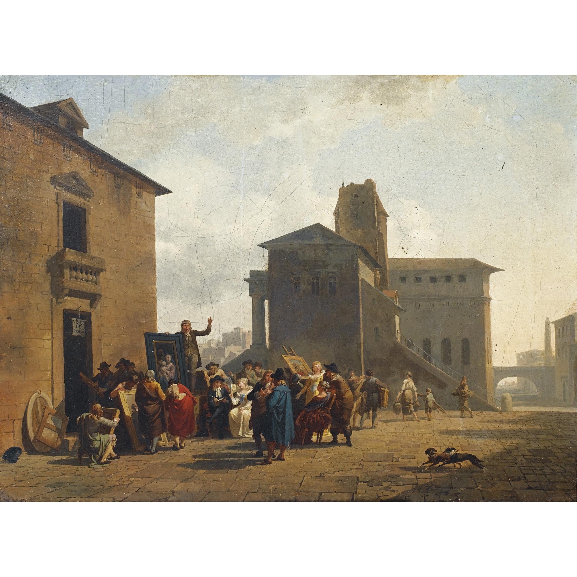 Nicolas-Antoine Taunay - Vente Aux Enchères De Tableaux Sur La Place D\'Un Villagenicolas-Antoine Taunay ; An Open-Air Auction In A Town Square ; Oil On Canvas