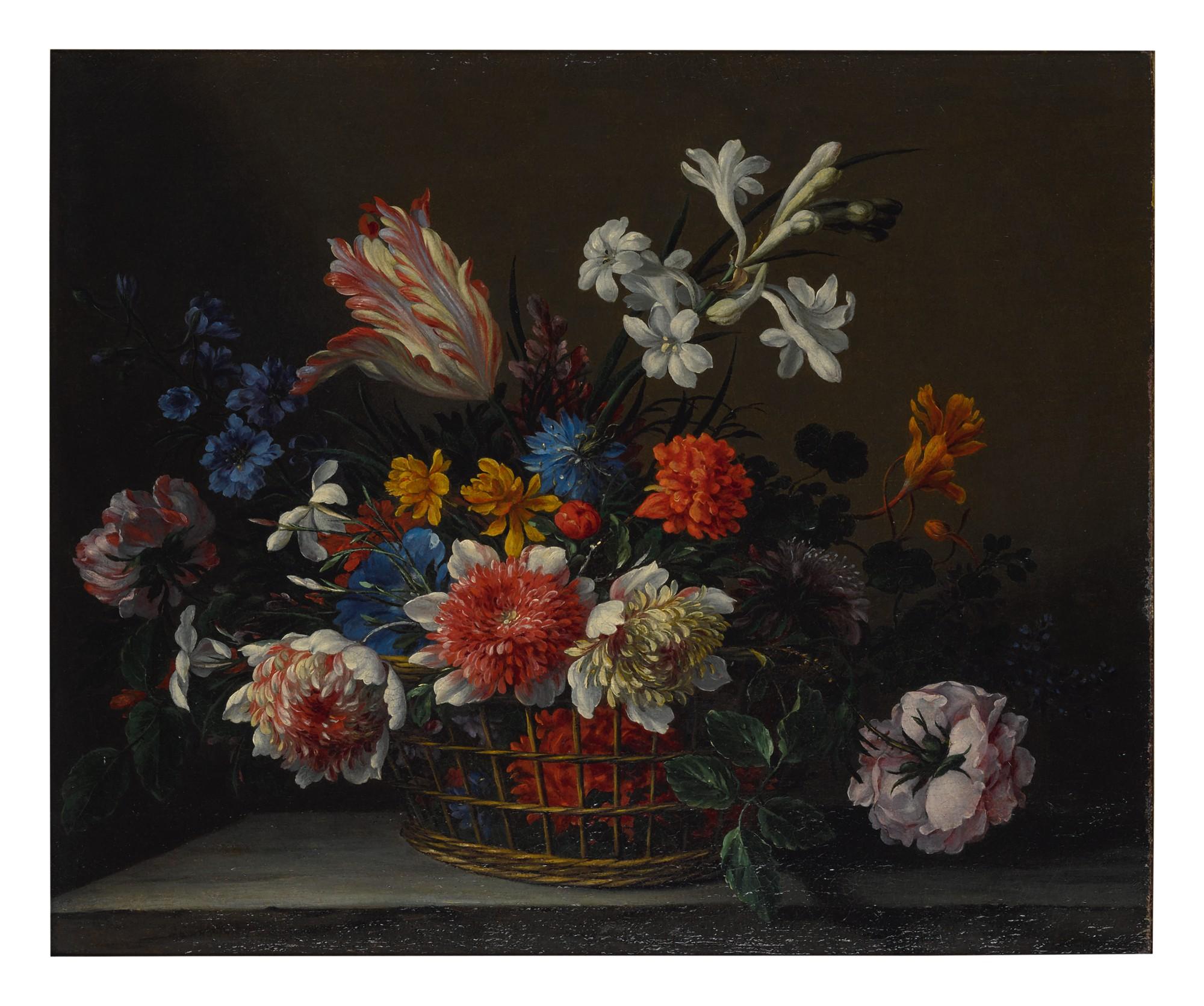 Nicolas Baudesson - A Still Life Of A Basket Filled With Flowers