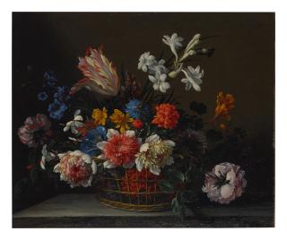 Nicolas Baudesson - A Still Life Of A Basket Filled With Flowers
