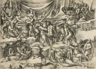 Nicolas Beatrizet - A Bacchanal with Putti carrying an Ass into a Cooking-Pot