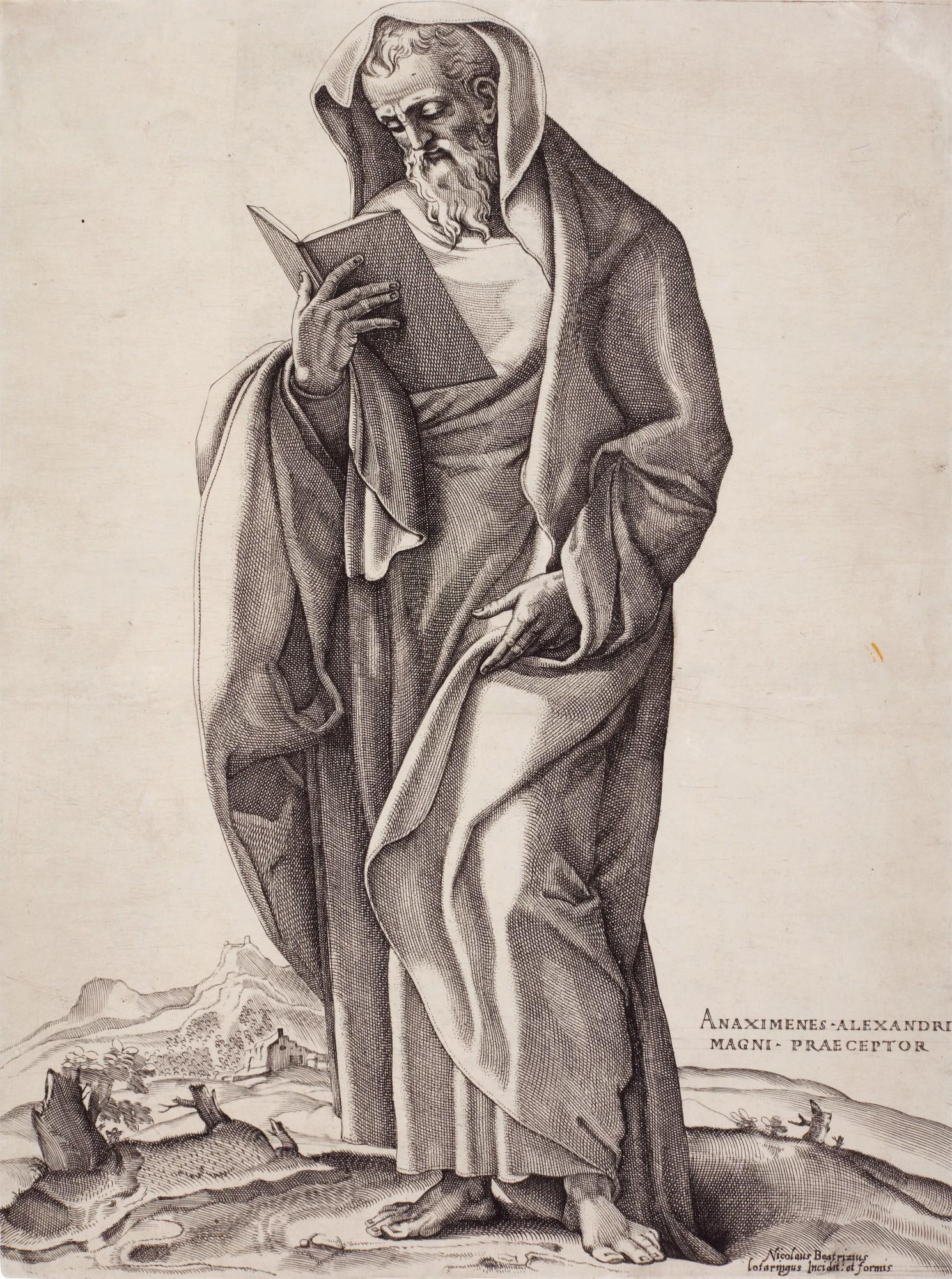 Nicolas Beatrizet - An Old Man Standing: Anaximenes (Bartsch 42)