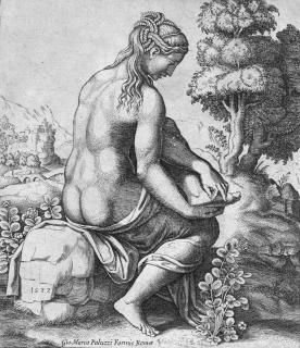 Nicolas Beatrizet - Venus, von den Dornen des Rosenstockes verwundet.