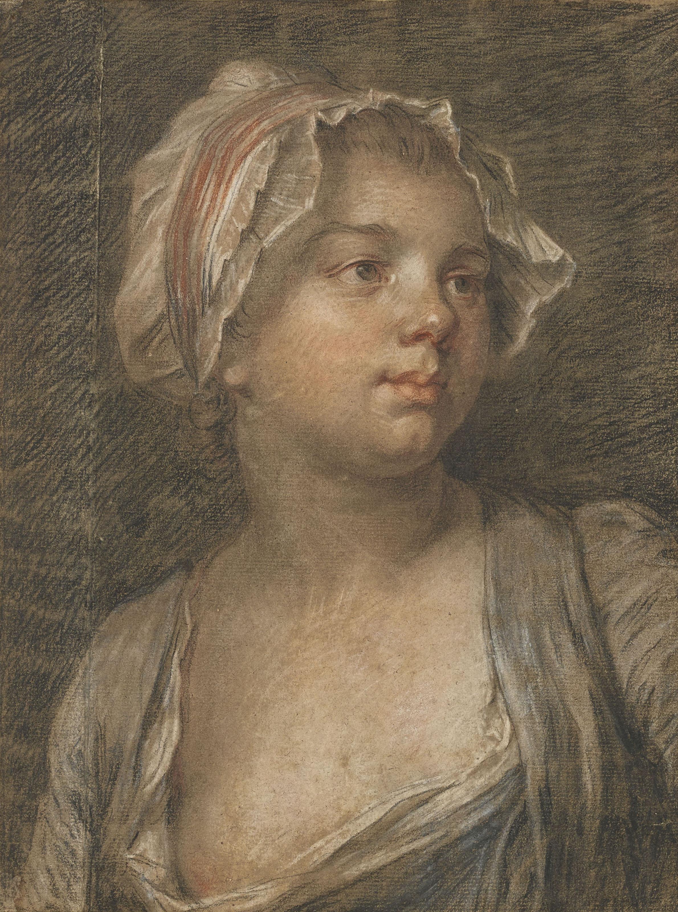 Nicolas Bernard Lépicié - Buste de jeune fille portant un bonnet