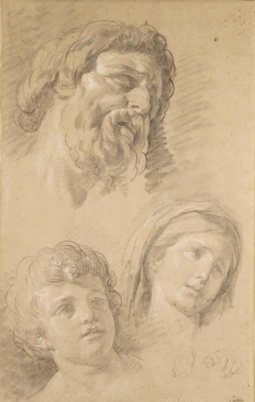 Nicolas-Bernard Lépicié - Heads of a bearded man, a child and a woman and two studies of hands