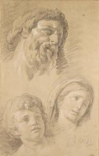 Nicolas-Bernard Lépicié - Heads of a bearded man, a child and a woman and two studies of hands