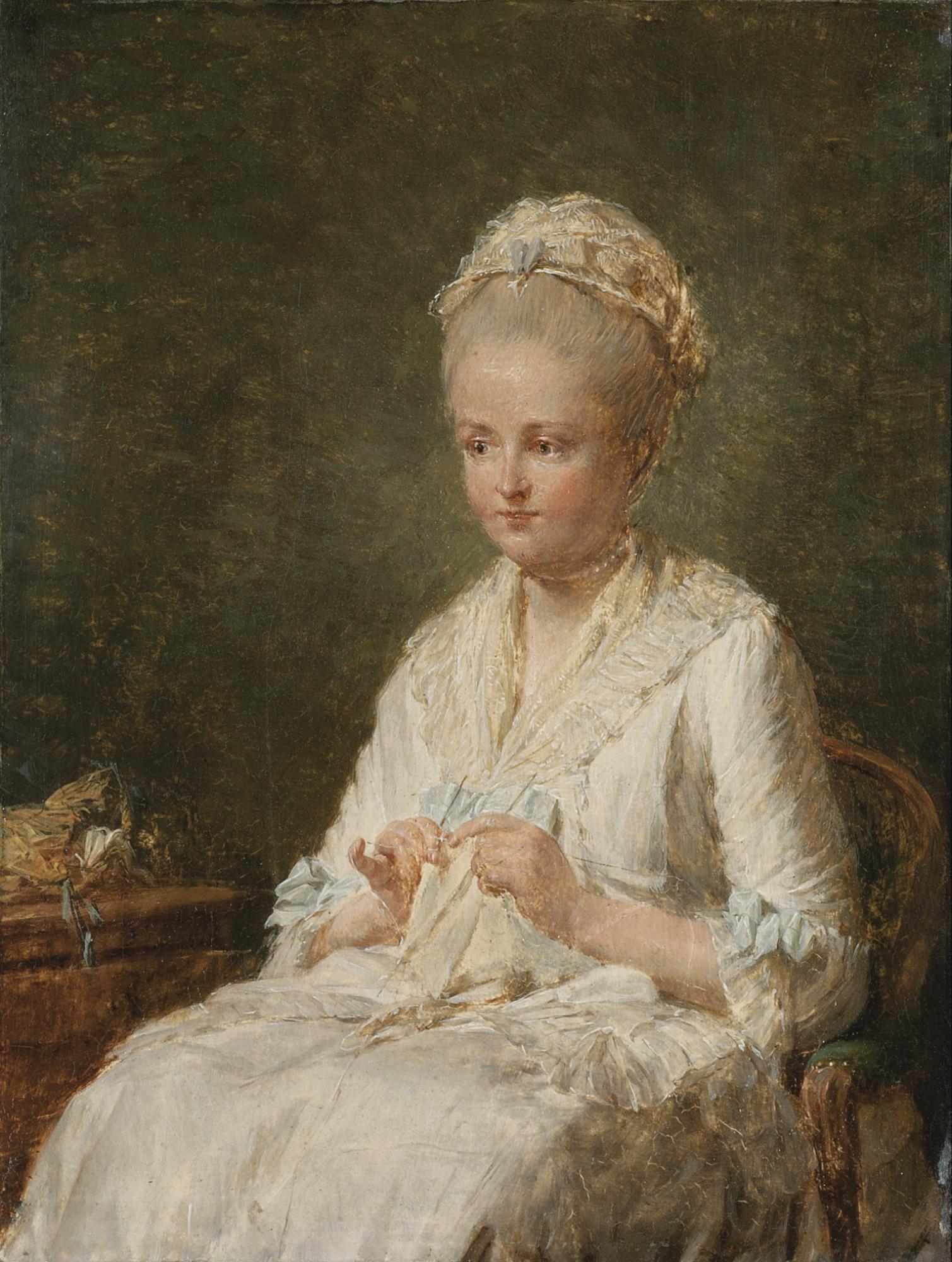 Nicolas-Bernard Lépicié - Portrait De Jeune Femme À Son Ouvrage, Dit Portrait De Madame Lagrenée