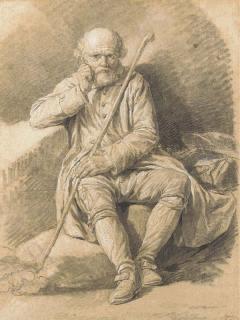 Nicolas-Bernard Lépicié - Un Vieillard Assis, Tenant Un Bâton
