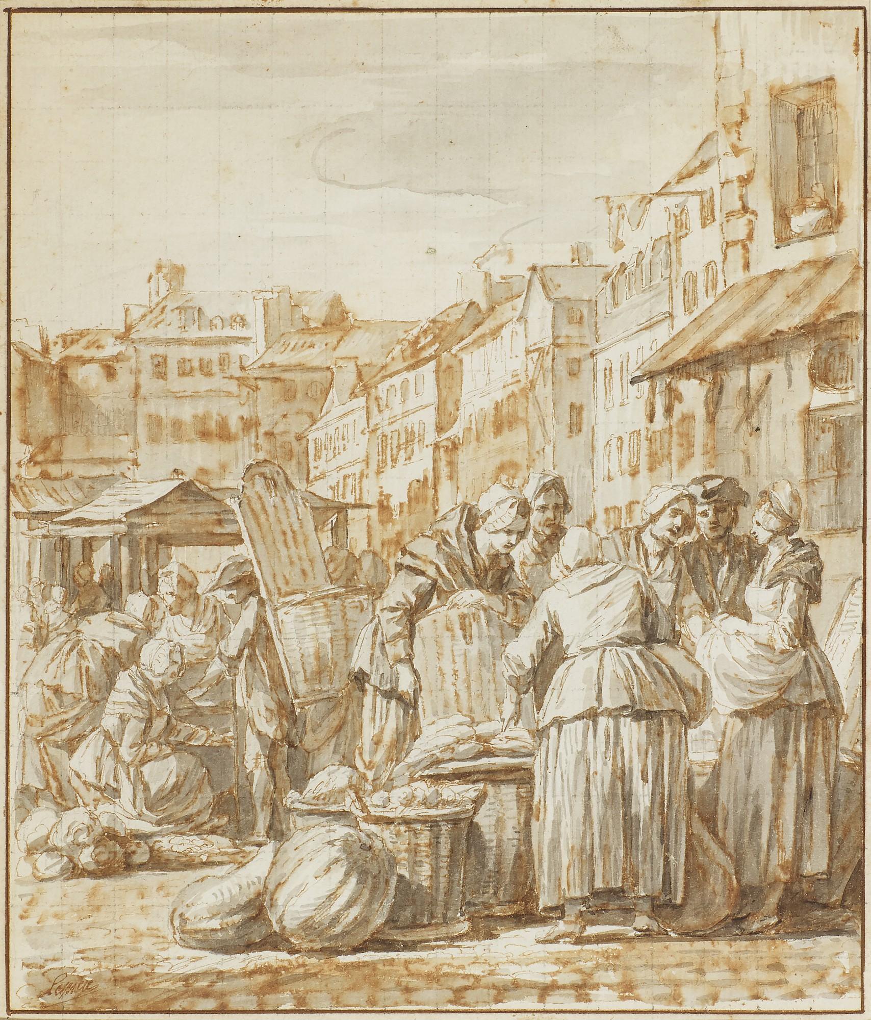 Nicolas-Bernard Lépicié - Women Gathered At A Street Market
