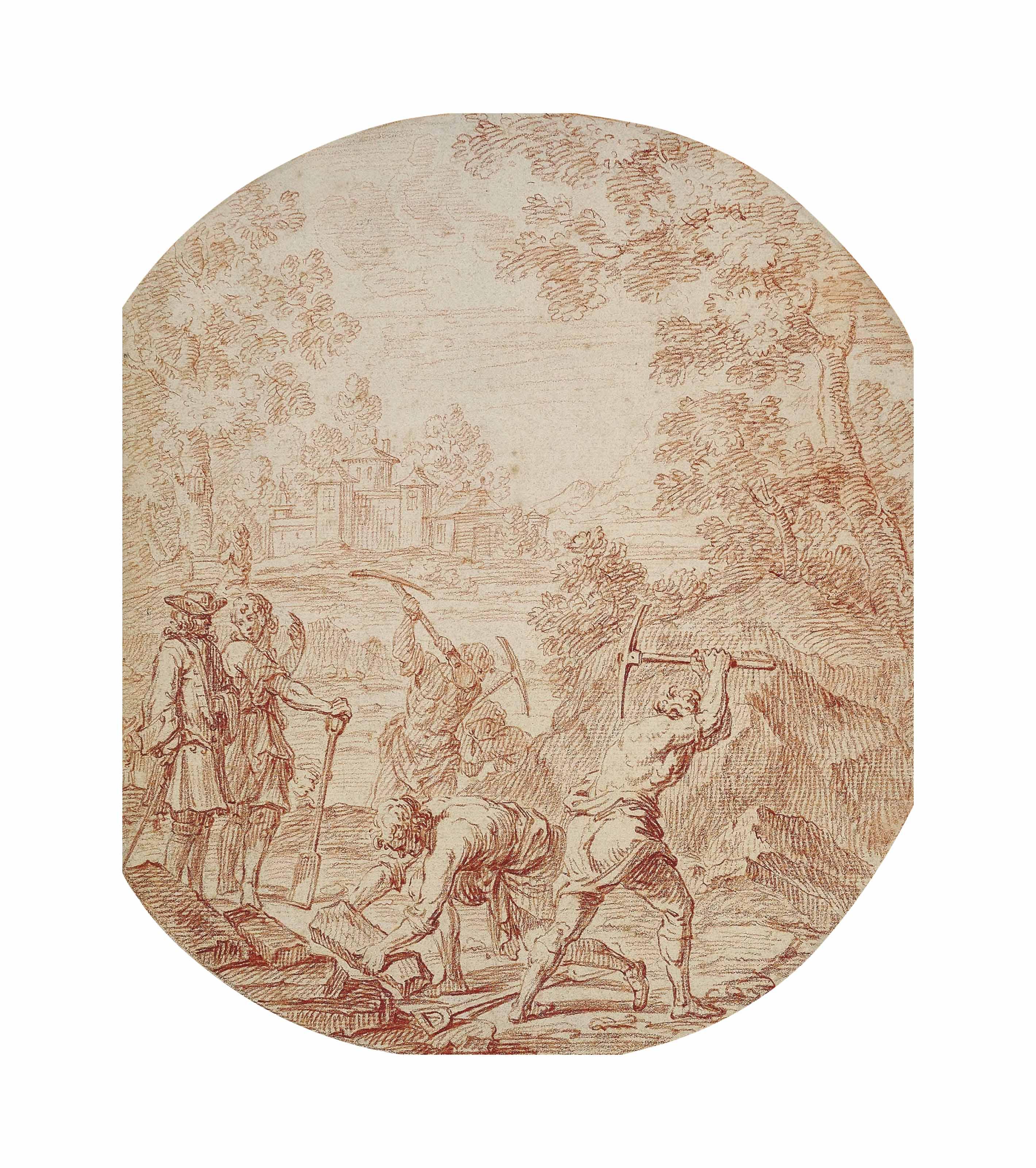 Nicolas-Charles De Silvestre - Quarrymen At Work In The Gardens Of A Country House