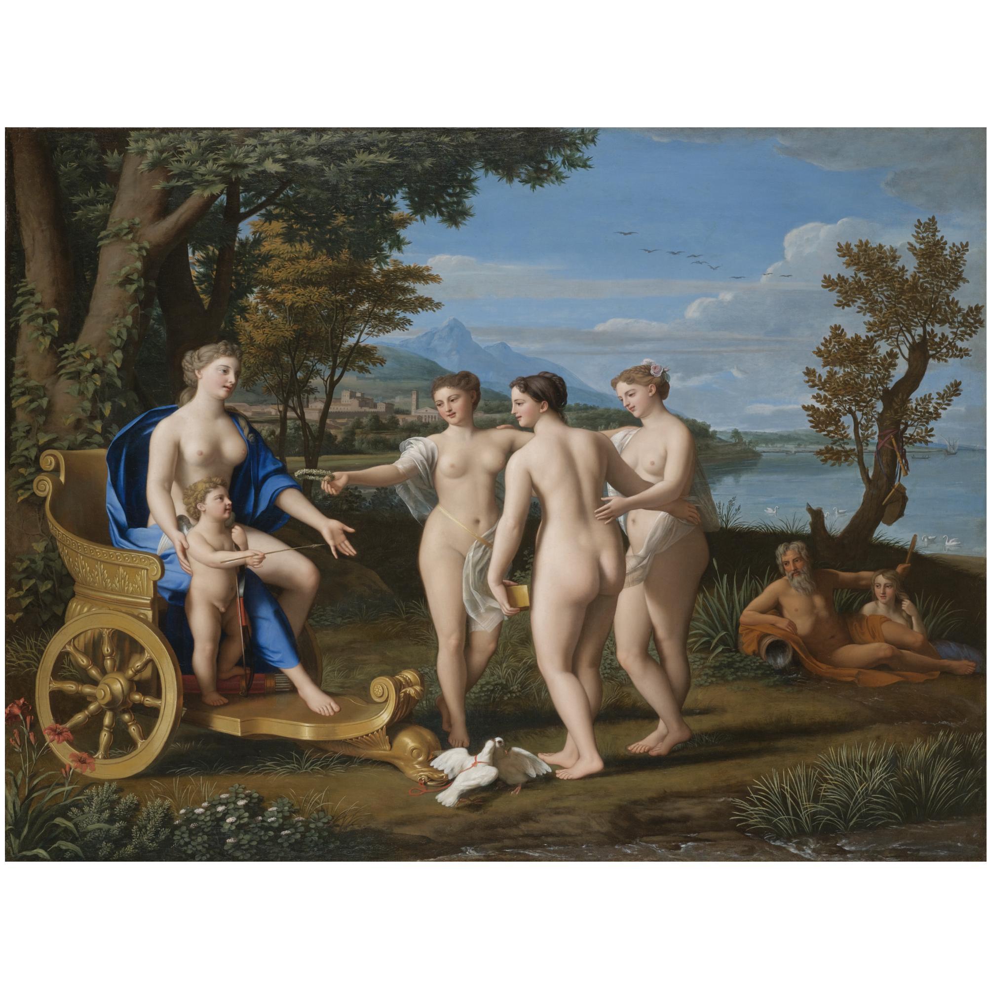 Nicolas Colombel - A Classical Landscape With Venus And Cupid Accompanied By The Three Graces