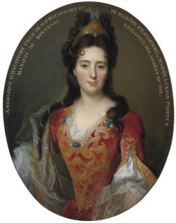 Nicolas De Largillière - Portrait Of Angélique D\'Hautefort, Half-Length, In A Red And Gold Embroidered Bodice And Skirt