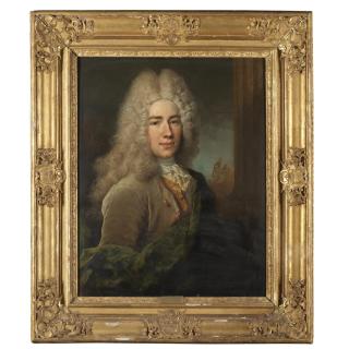 Nicolas de Largillierre - Portrait Of A Gentleman, Half Length, Wearing A Brown Velvet Coat Wih A Green Sash