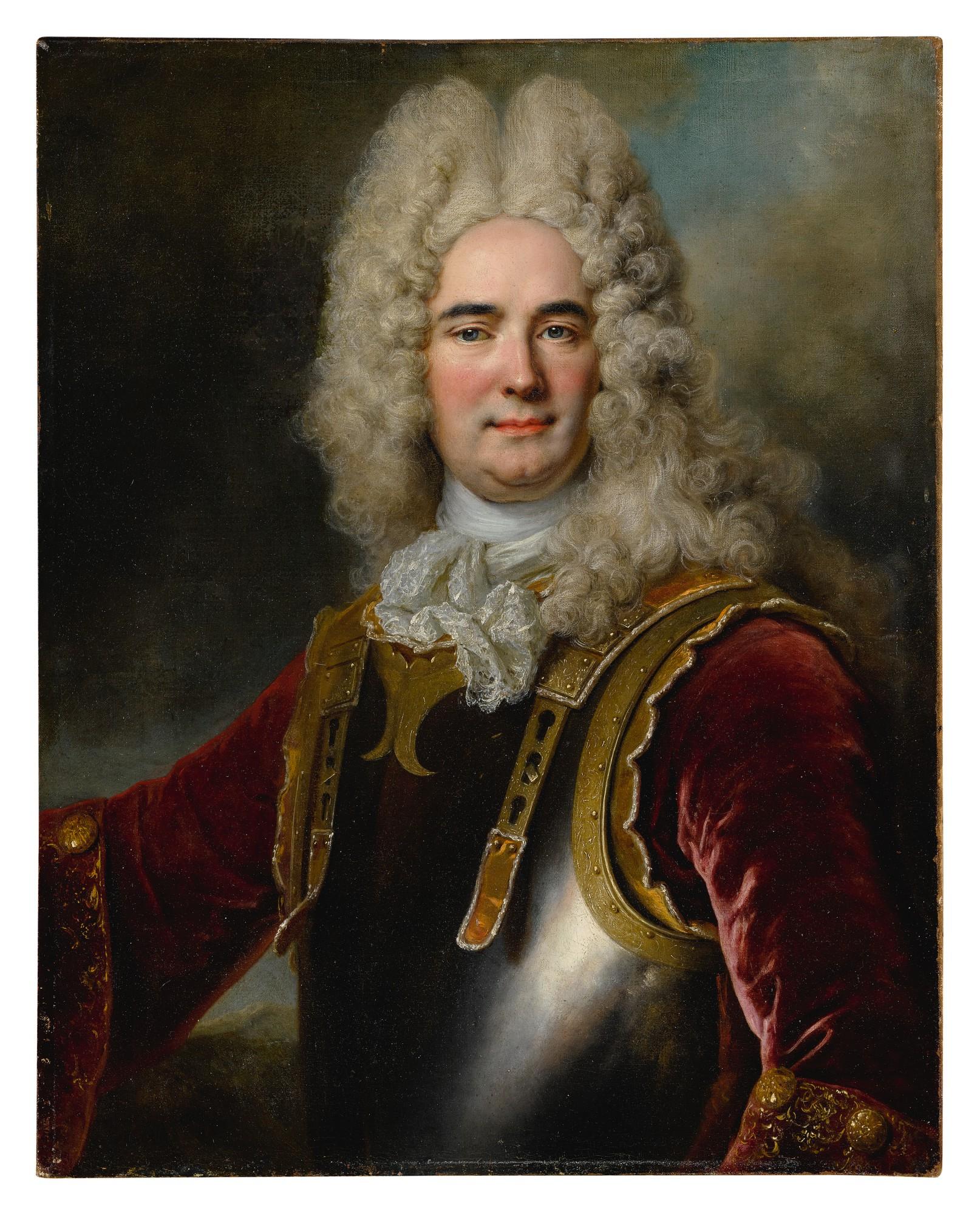 Nicolas De Largillierre - Portrait Of A Gentleman, Said To Be The Chamberlain De Montargu, Half-Length, Wearing A Breastplate Over A Red Velvet Jacket With Gold Embroidered Sleeves