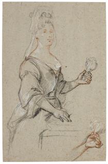 Nicolas De Plattemontagne - Portrait Study Of A Woman Holding A Bouquet