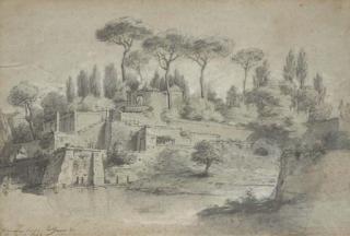 Nicolas Delobel - Un paysage italien avec des jardins en terrasses