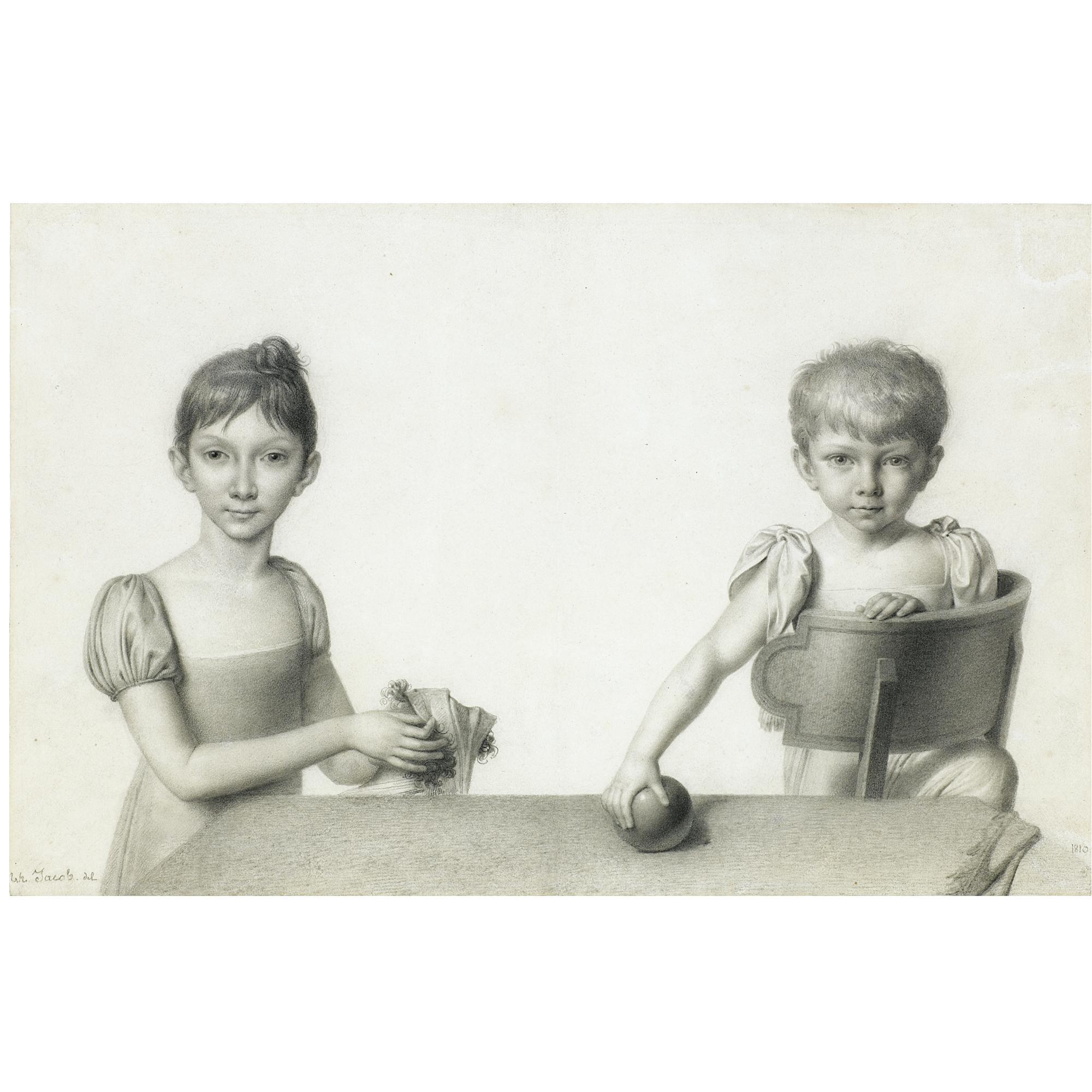 Nicolas-Henri Jacob - A Little Girl With Her Doll, Her Brother Holding A Ball