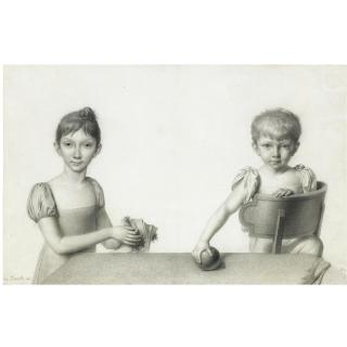 Nicolas-Henri Jacob - A Little Girl With Her Doll, Her Brother Holding A Ball