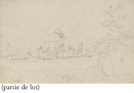 Nicolas II Huet - Un cerf entouré de biches dans une clairière
