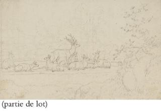 Nicolas II Huet - Un cerf entouré de biches dans une clairière