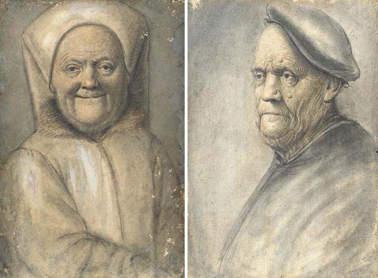 Nicolas Lagneau - An Old Woman, Bust-Length, In White Robe And Headdress; And An Old Man, Bust-Length, Wearing A Black Beret